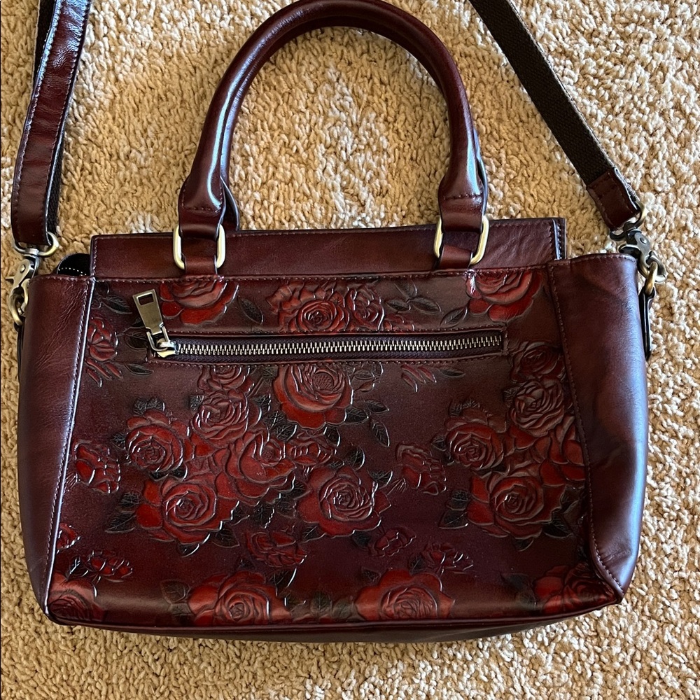Elegant Brown Floral Embossed Handbag - Picture 5 of 11